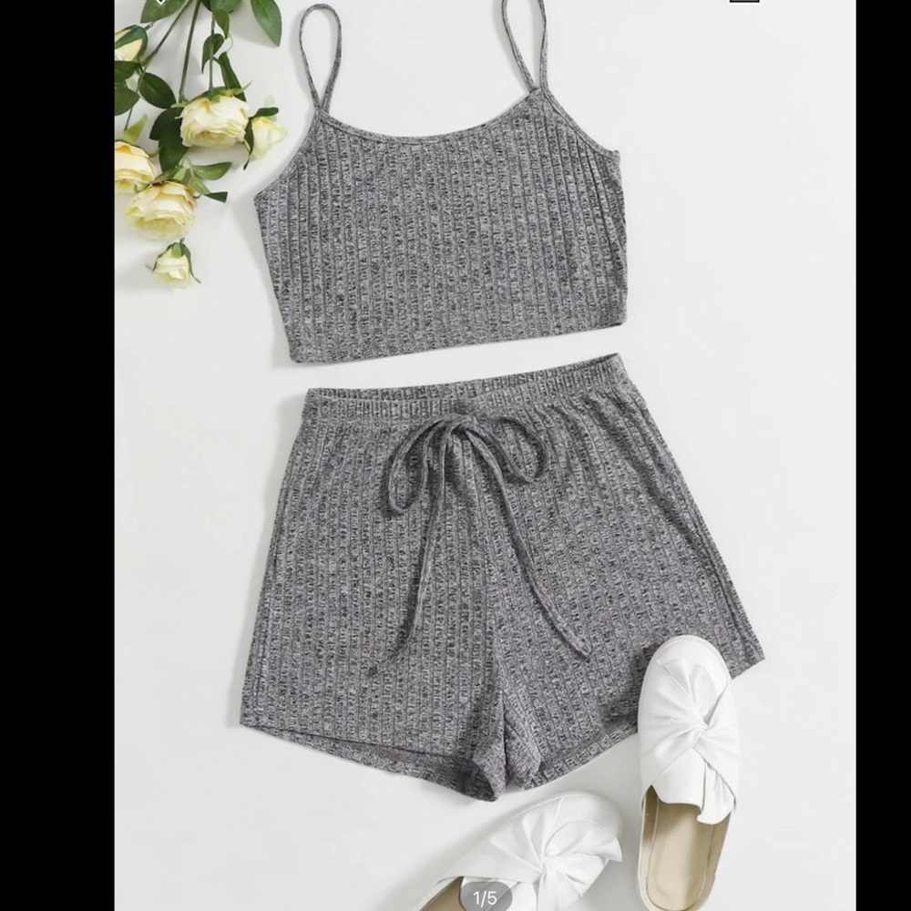 Rib-knit cropped cami & short set